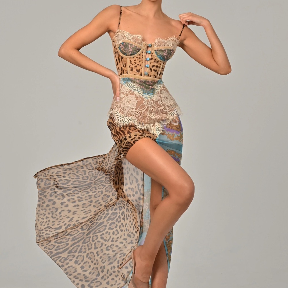 NWT DOLCE MAXI DRESS IN TURQUOISE BAROQUE SILK